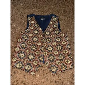 VTG Carole Little Sport Beaded Vest V neck button up Aztec tapestry Small